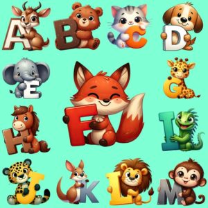 Litere autoadezive, cu animale, pentru copii, Animale v2