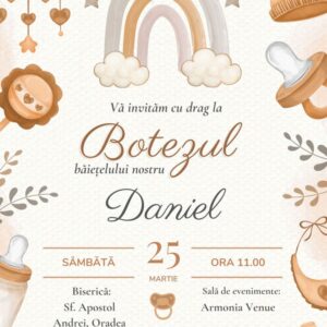 Invitație personalizată de botez, curcubeu