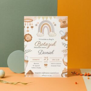 Invitație personalizată de botez, curcubeu
