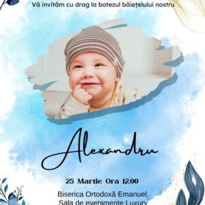 Invitație personalizată de botez, flori