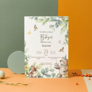 Invitație personalizată de botez, animale