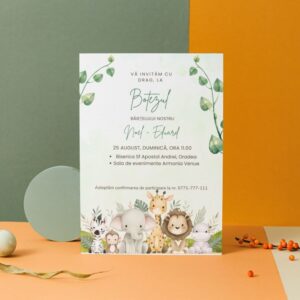 Invitație personalizată de botez, junglă