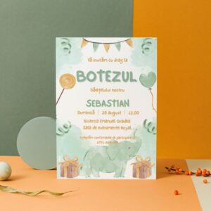 Invitație personalizată de botez, elefant
