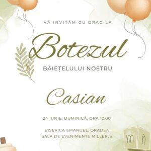 Invitație personalizată de botez, baloane
