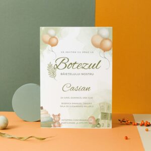 Invitație personalizată de botez, baloane