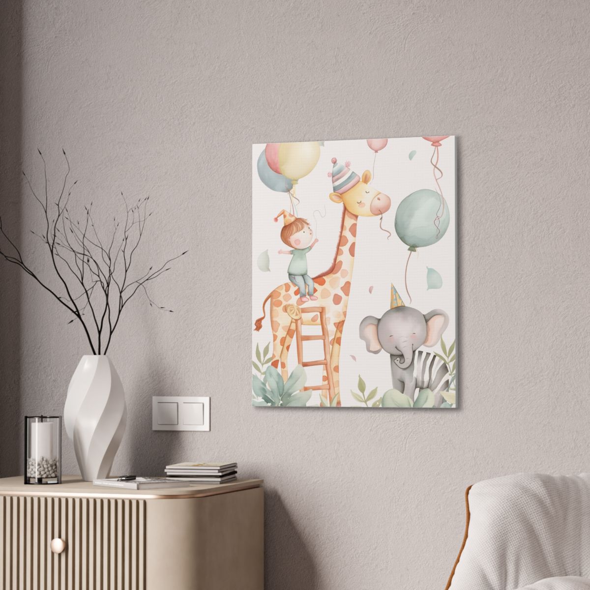 Tablou canvas, pentru cameră de copii, cu animale, baloane - imagine 4
