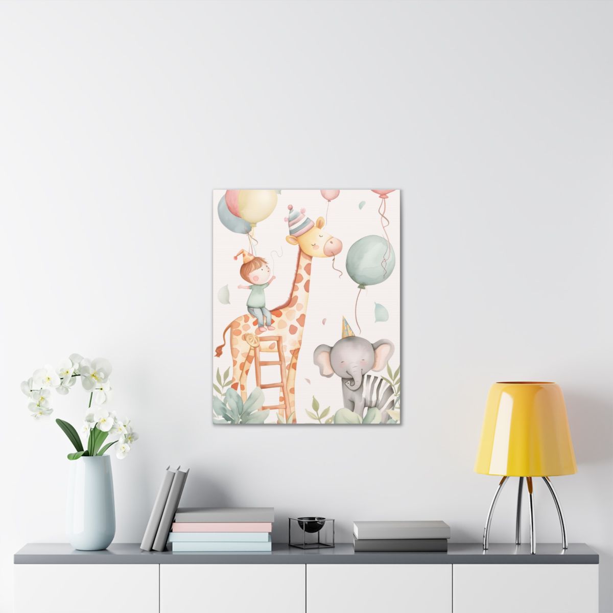 Tablou canvas, pentru cameră de copii, cu animale, baloane - imagine 2