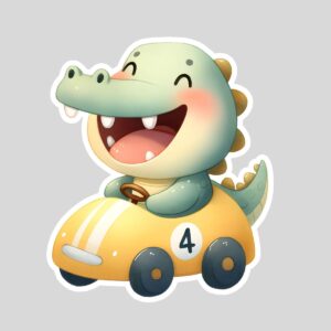 Sticker copii, autoadeziv, crocodil, mașinută